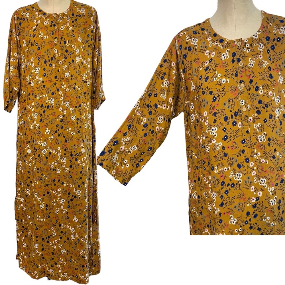 Mustard Floral Long Sleeve Maxi Dress